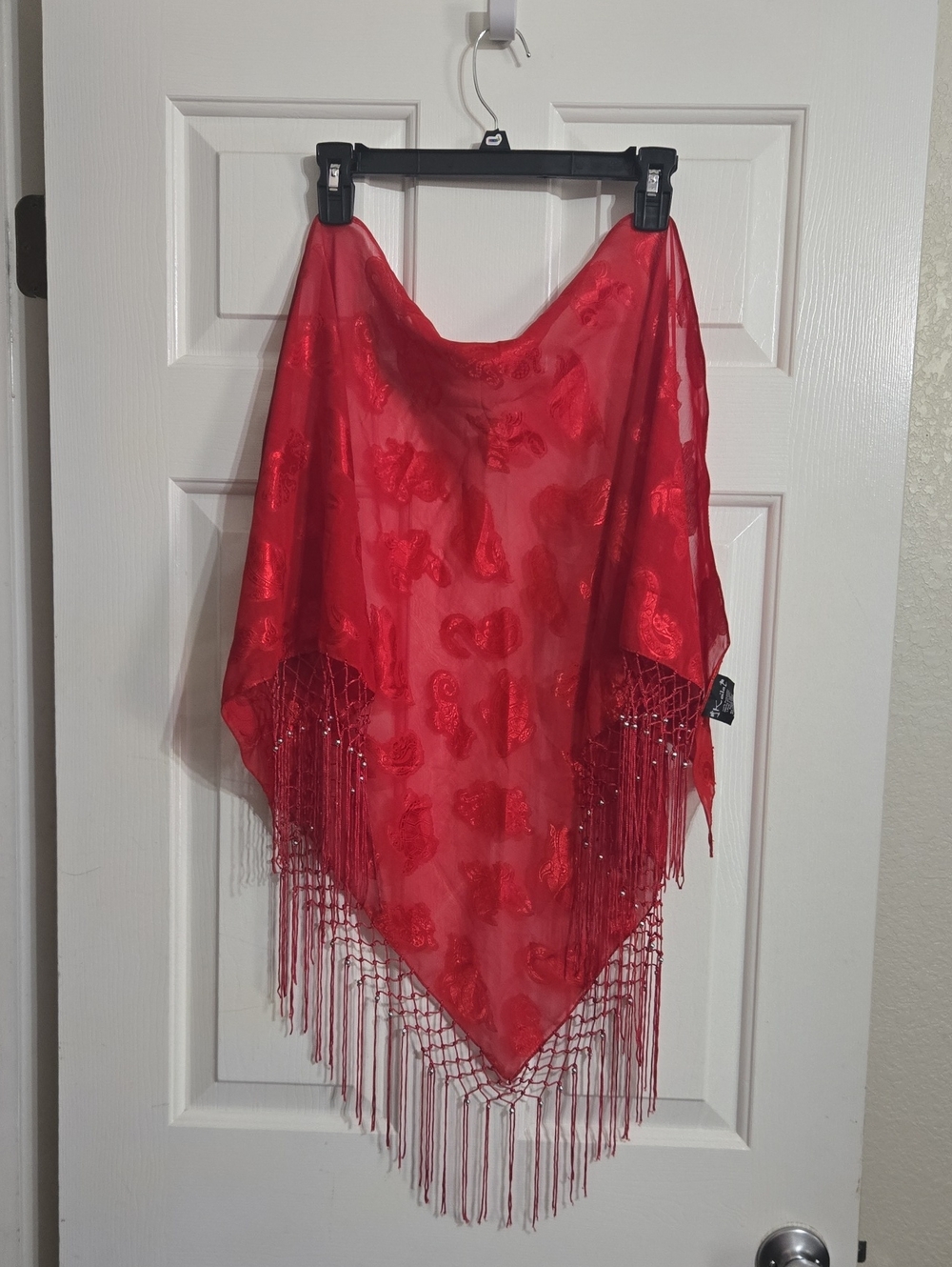 Red Asymmetrical Fringe Shawl Top